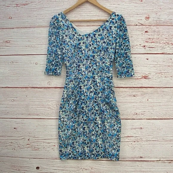 Reiss Rachel Floral Print Bodycon Dress Sz 2 - Picture 6 of 16
